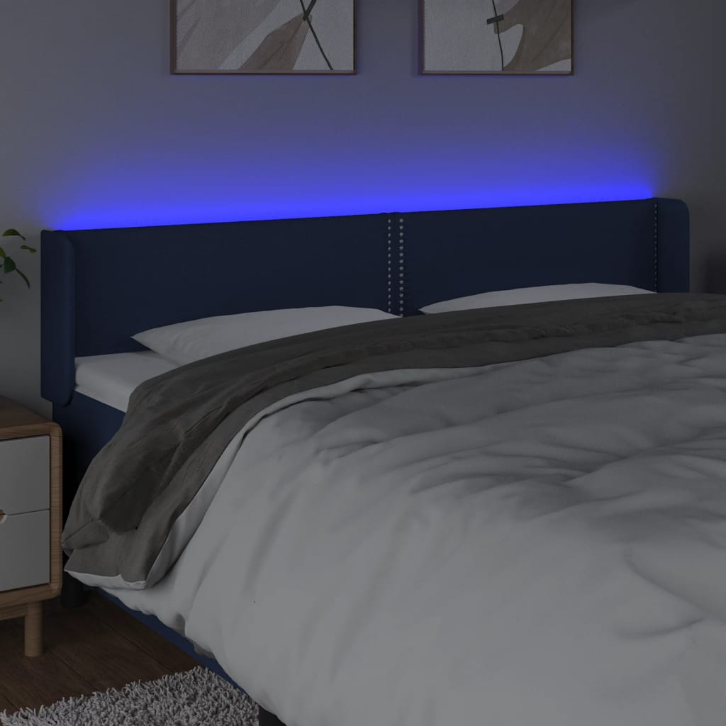 Čelo Postele S Led Modré 203 X 16 X 78/88 Cm Textil