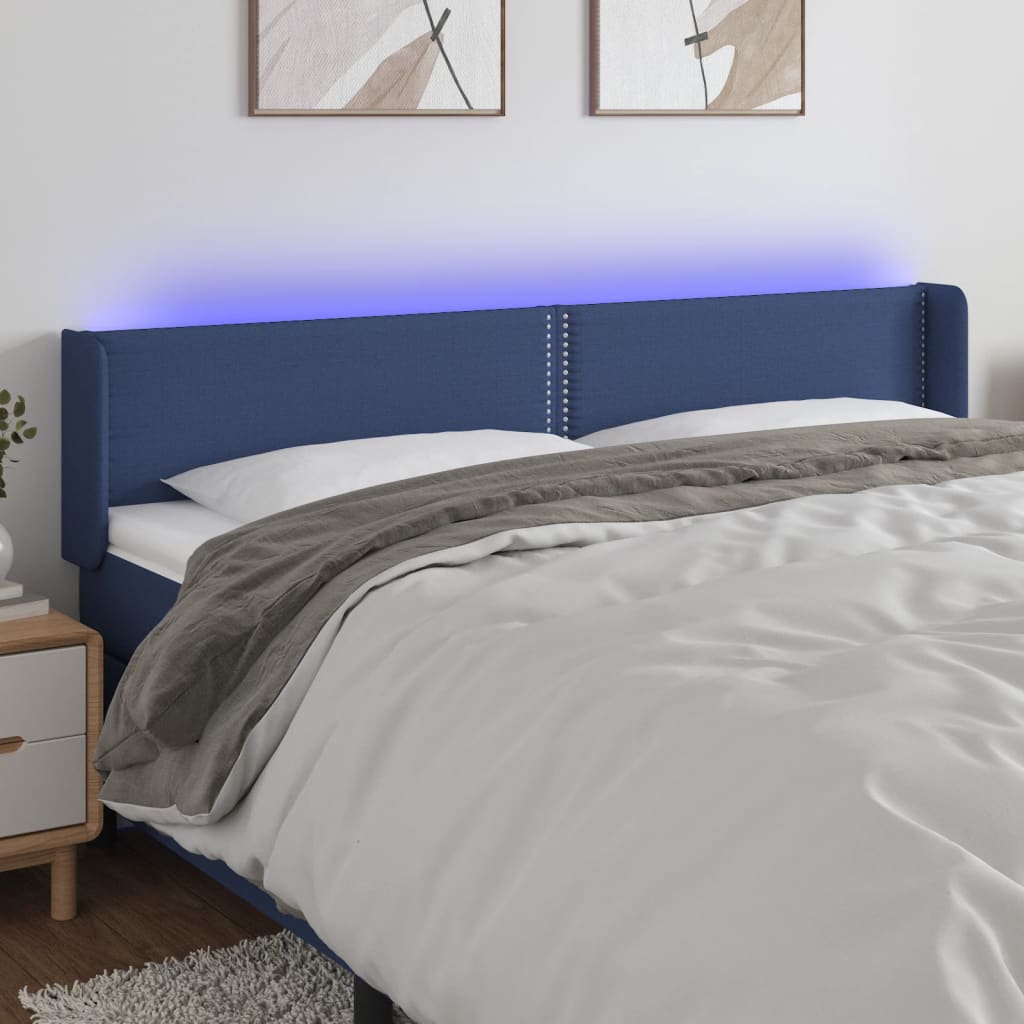 Čelo Postele S Led Modré 203 X 16 X 78/88 Cm Textil