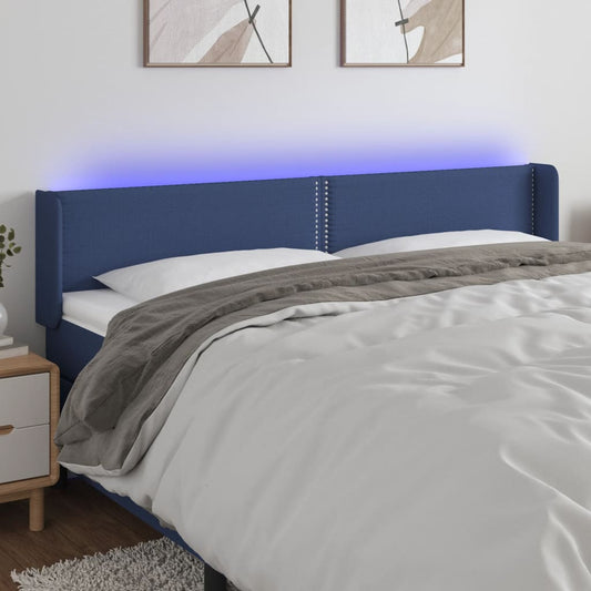 Čelo Postele S Led Modré 203 X 16 X 78/88 Cm Textil