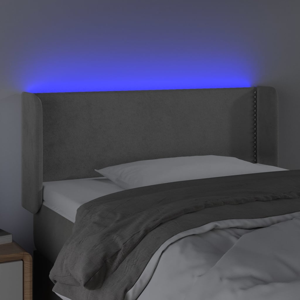 Čelo Postele S Led Světle Šedé 93 X 16 X 78/88 Cm Samet