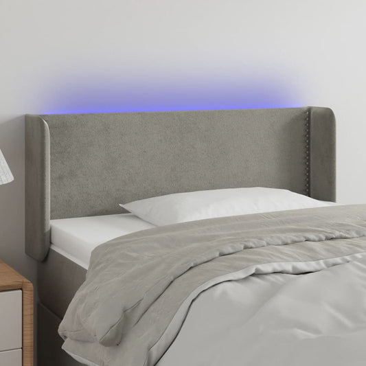 Čelo Postele S Led Světle Šedé 93 X 16 X 78/88 Cm Samet