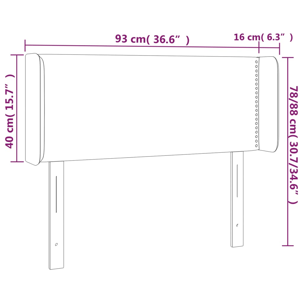 Čelo Postele S Led Černé 93 X 16 X 78/88 Cm Samet