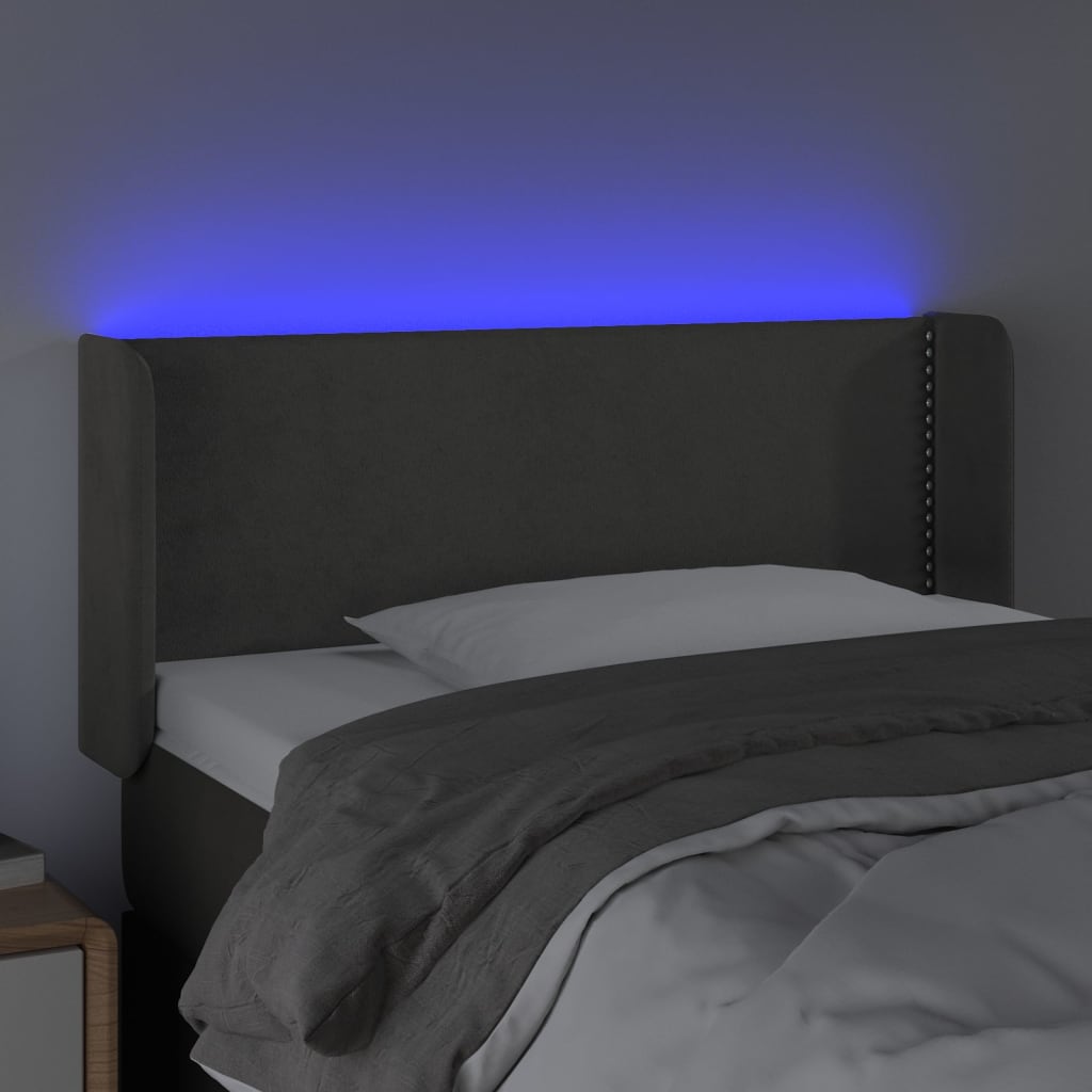 Čelo Postele S Led Tmavě Šedé 103 X 16 X 78/88 Cm Samet