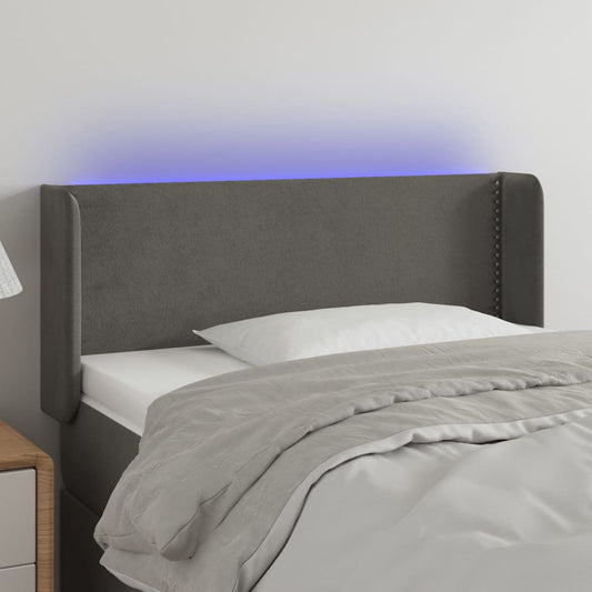Čelo Postele S Led Tmavě Šedé 103 X 16 X 78/88 Cm Samet