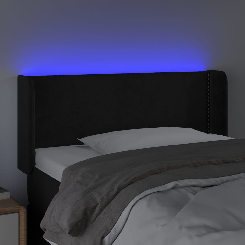 Čelo Postele S Led Černé 103 X 16 X 78/88 Cm Samet