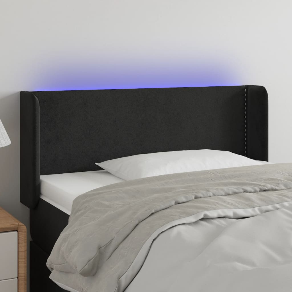 Čelo Postele S Led Černé 103 X 16 X 78/88 Cm Samet