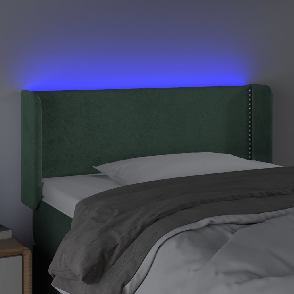 Čelo Postele S Led Tmavě Zelené 103 X 16 X 78/88 Cm Samet