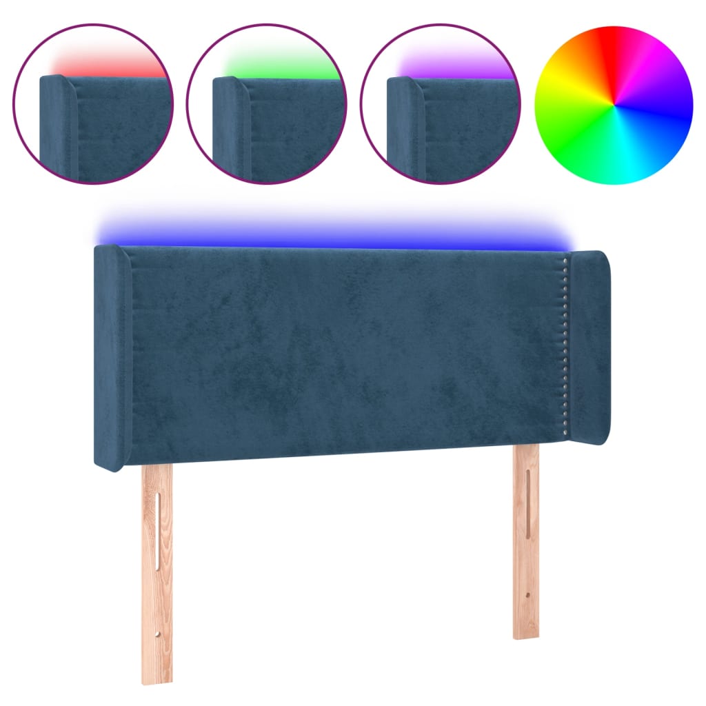 Čelo Postele S Led Tmavě Modré 103 X 16 X 78/88 Cm Samet