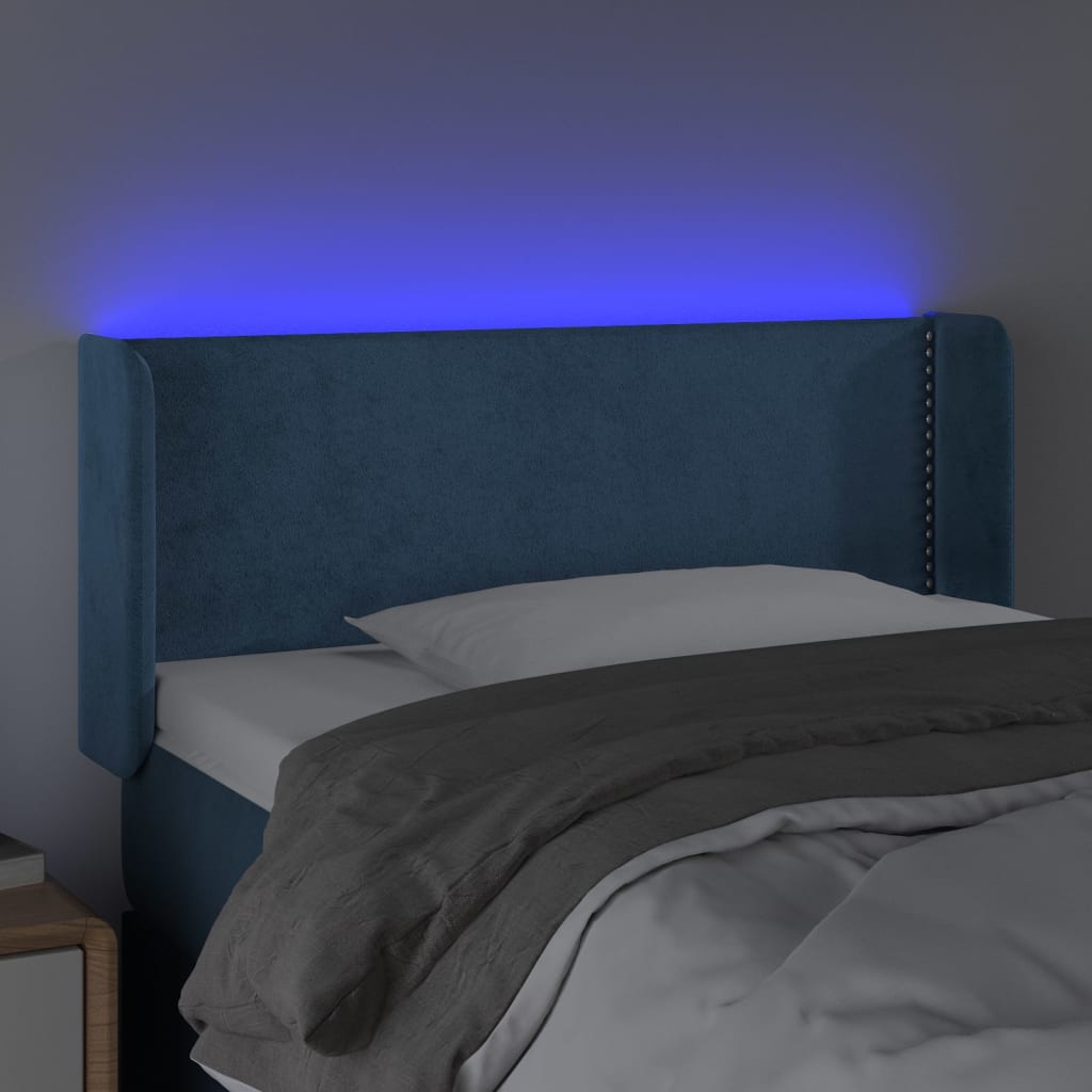 Čelo Postele S Led Tmavě Modré 103 X 16 X 78/88 Cm Samet