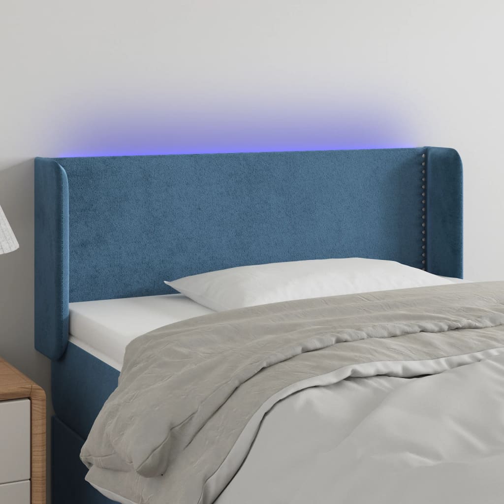 Čelo Postele S Led Tmavě Modré 103 X 16 X 78/88 Cm Samet