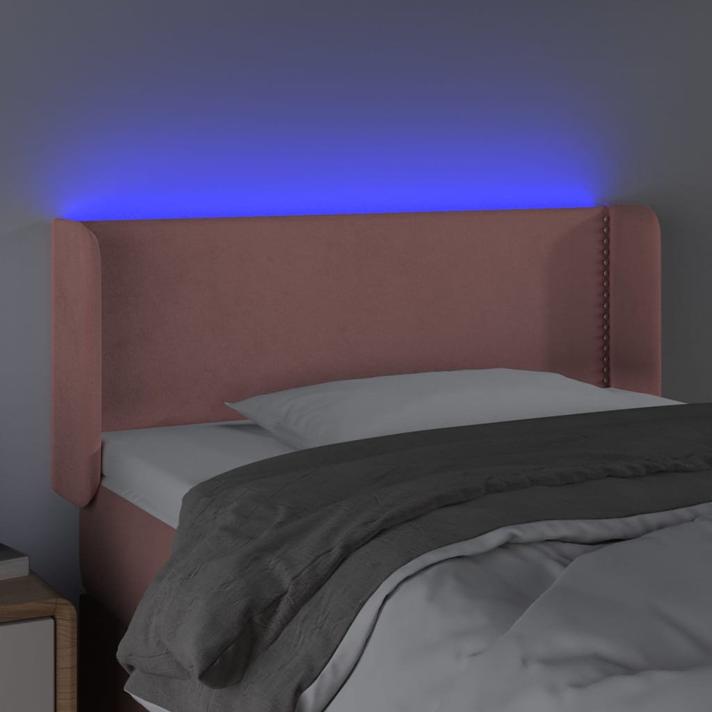 Čelo Postele S Led Růžové 103 X 16 X 78/88 Cm Samet
