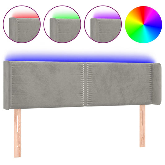 Čelo Postele S Led Světle Šedé 147 X 16 X 78/88 Cm Samet