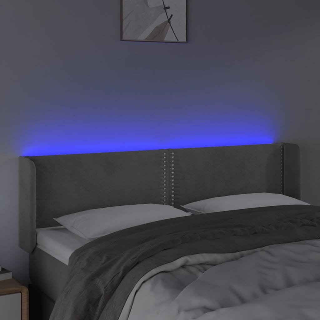 Čelo Postele S Led Světle Šedé 147 X 16 X 78/88 Cm Samet