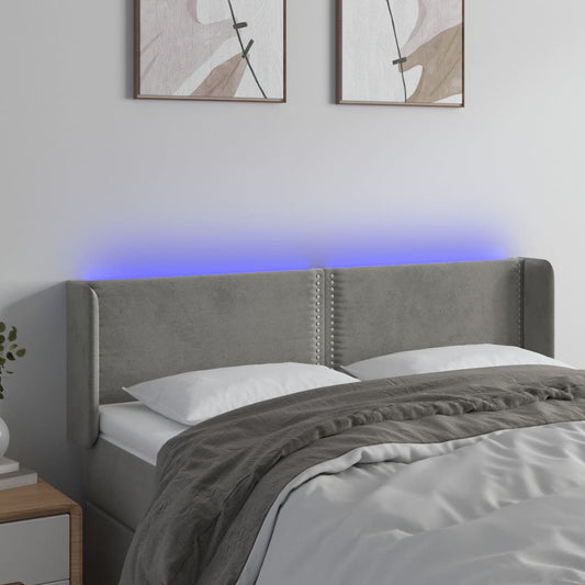 Čelo Postele S Led Světle Šedé 147 X 16 X 78/88 Cm Samet