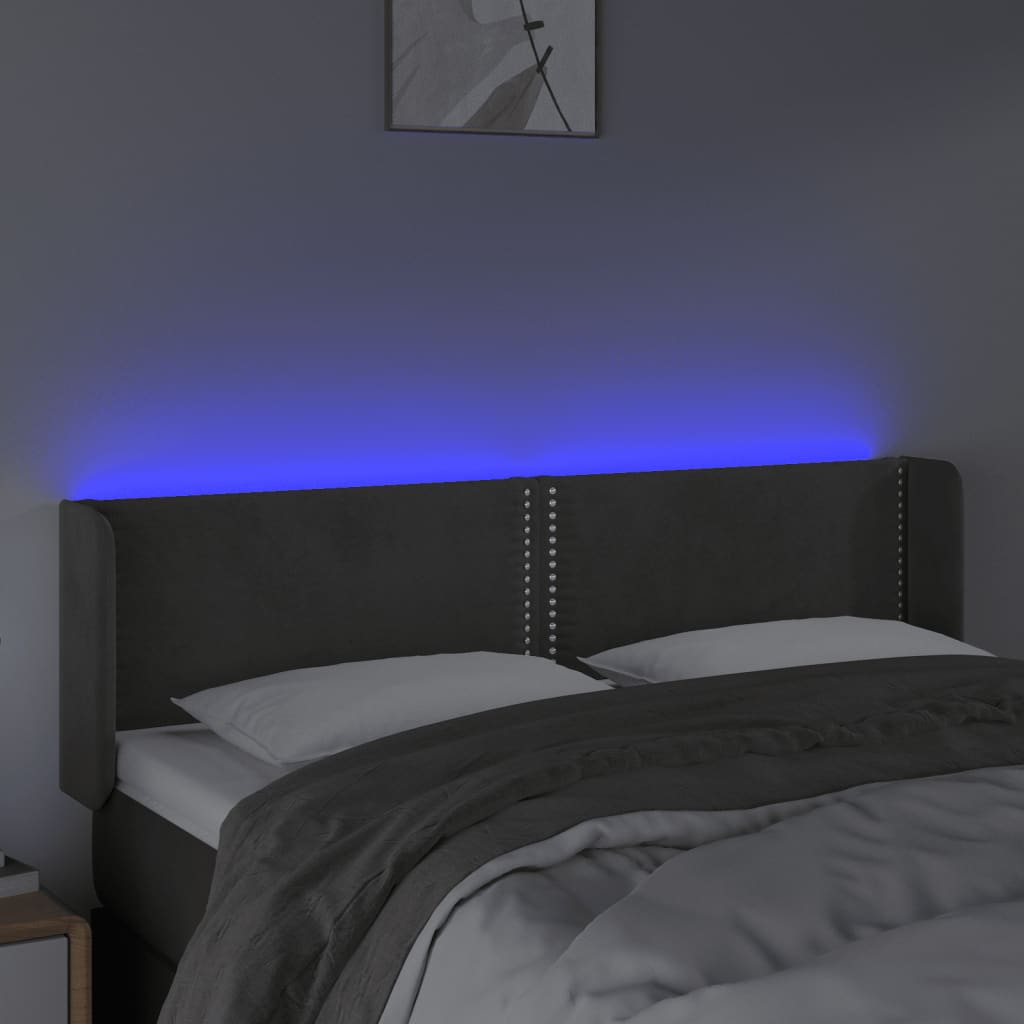 Čelo Postele S Led Tmavě Šedé 147 X 16 X 78/88 Cm Samet