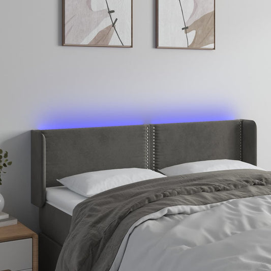 Čelo Postele S Led Tmavě Šedé 147 X 16 X 78/88 Cm Samet