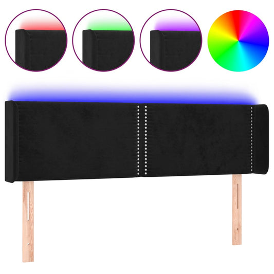 Čelo Postele S Led Černé 147 X 16 X 78/88 Cm Samet