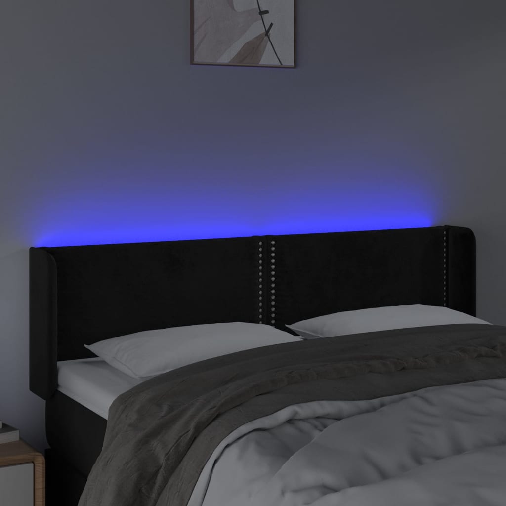 Čelo Postele S Led Černé 147 X 16 X 78/88 Cm Samet