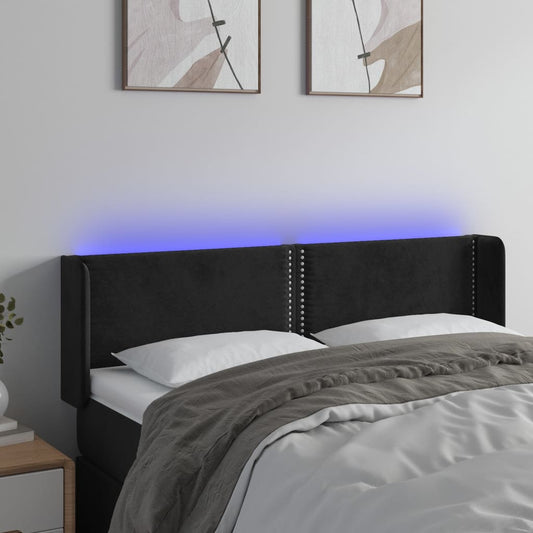 Čelo Postele S Led Černé 147 X 16 X 78/88 Cm Samet