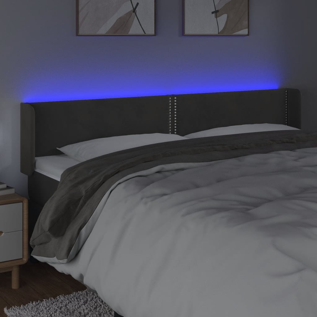 Čelo Postele S Led Tmavě Šedé 163 X 16 X 78/88 Cm Samet
