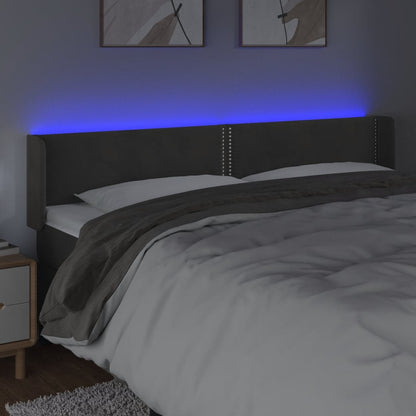 Čelo Postele S Led Tmavě Šedé 163 X 16 X 78/88 Cm Samet