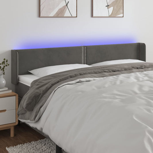 Čelo Postele S Led Tmavě Šedé 163 X 16 X 78/88 Cm Samet