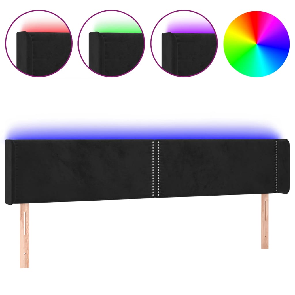 Čelo Postele S Led Černé 163 X 16 X 78/88 Cm Samet