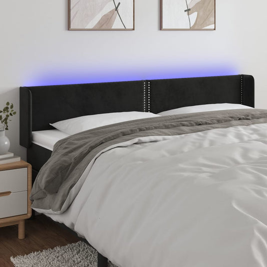 Čelo Postele S Led Černé 163 X 16 X 78/88 Cm Samet