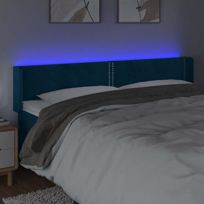 Čelo Postele S Led Tmavě Modré 163 X 16 X 78/88 Cm Samet