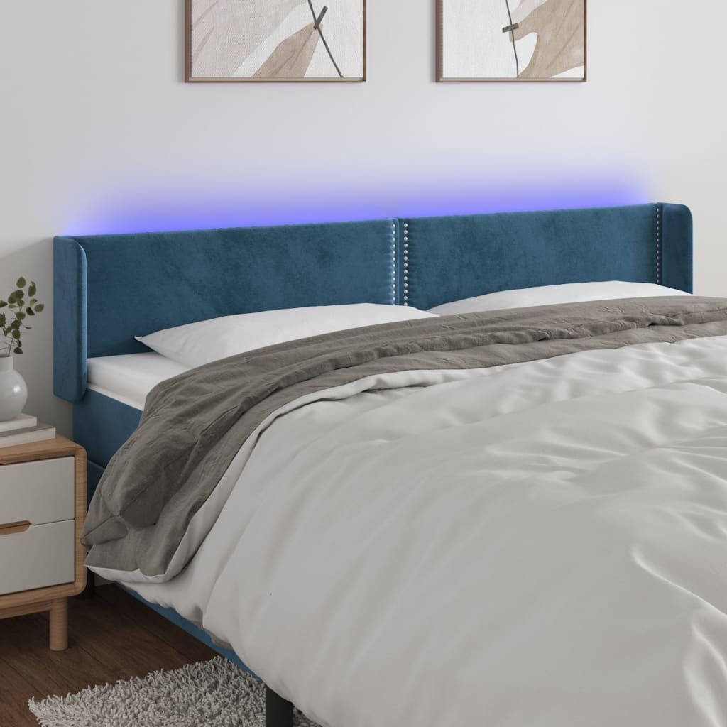 Čelo Postele S Led Tmavě Modré 163 X 16 X 78/88 Cm Samet