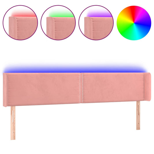 Čelo Postele S Led Růžové 163 X 16 X 78/88 Cm Samet