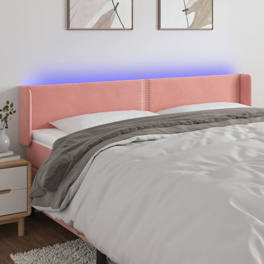 Čelo Postele S Led Růžové 163 X 16 X 78/88 Cm Samet