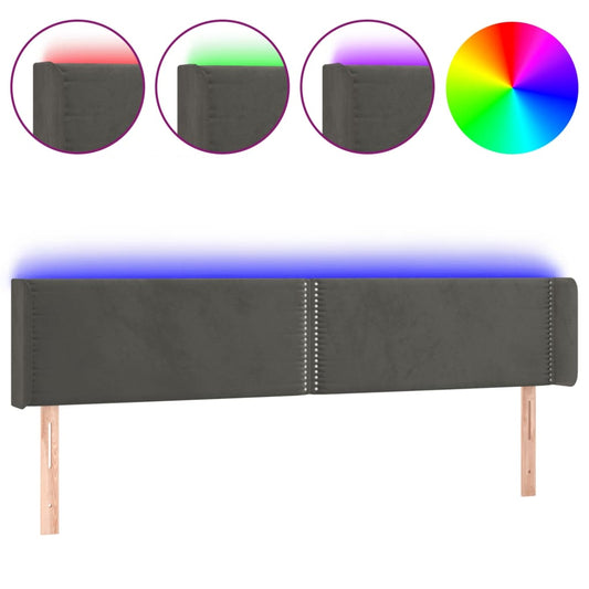 Čelo Postele S Led Tmavě Šedé 183 X 16 X 78/88 Cm Samet
