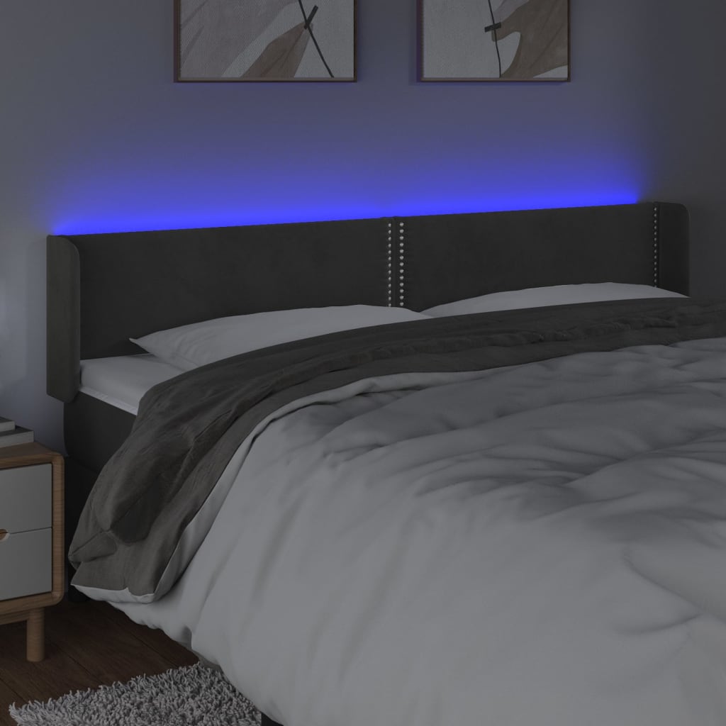 Čelo Postele S Led Tmavě Šedé 183 X 16 X 78/88 Cm Samet