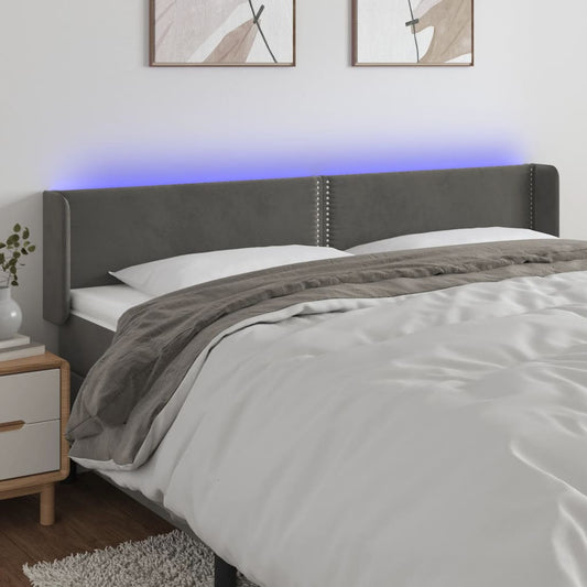 Čelo Postele S Led Tmavě Šedé 183 X 16 X 78/88 Cm Samet