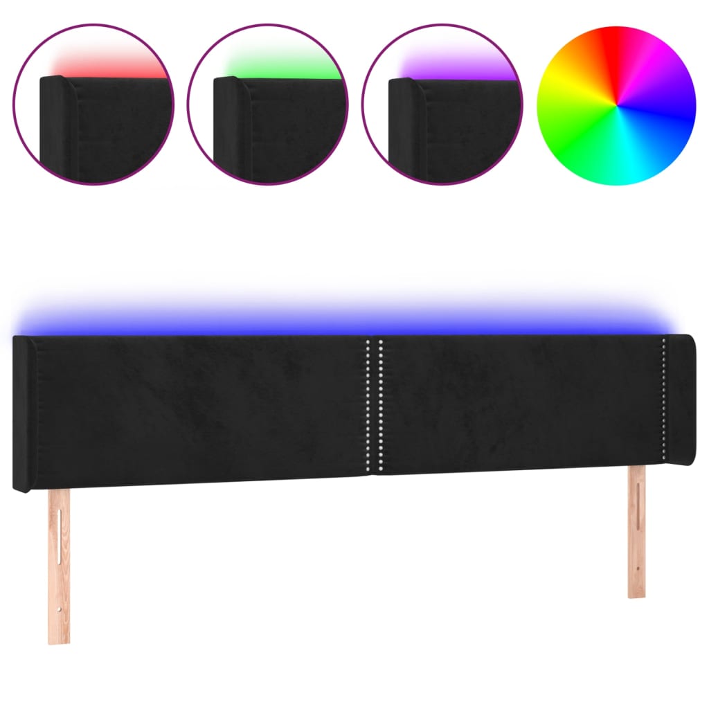 Čelo Postele S Led Černé 183 X 16 X 78/88 Cm Samet