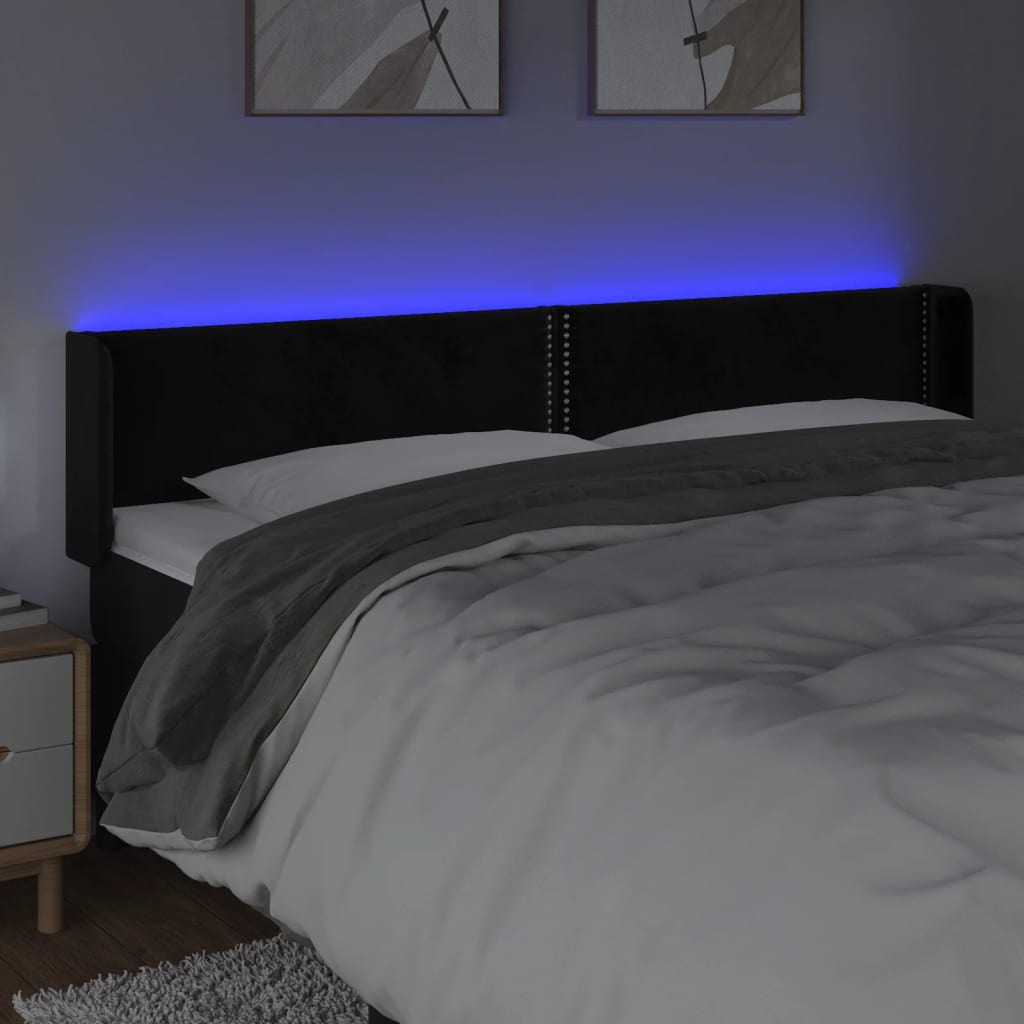 Čelo Postele S Led Černé 183 X 16 X 78/88 Cm Samet