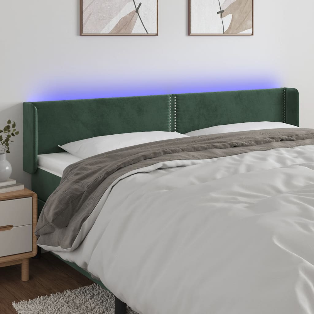 Čelo Postele S Led Tmavě Zelené 183 X 16 X 78/88 Cm Samet