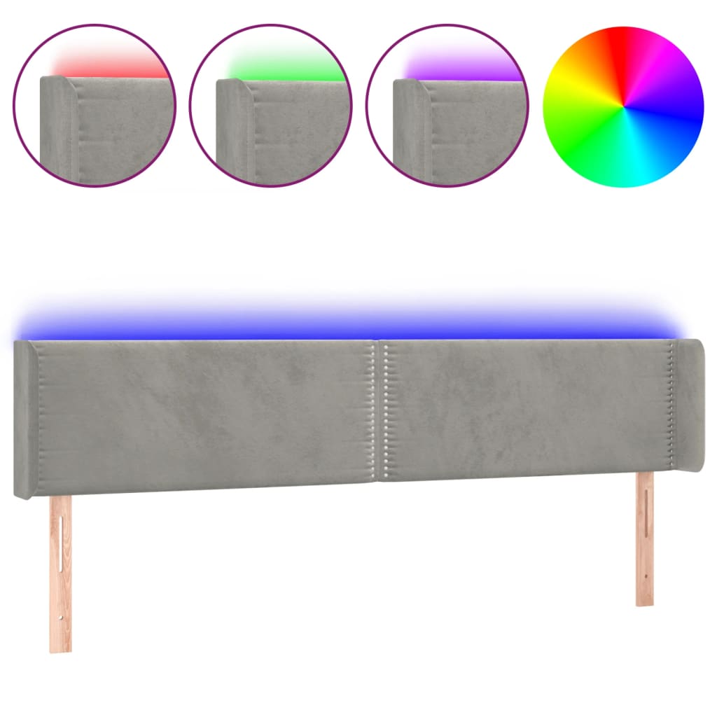 Čelo Postele S Led Světle Šedé 203 X 16 X 78/88 Cm Samet