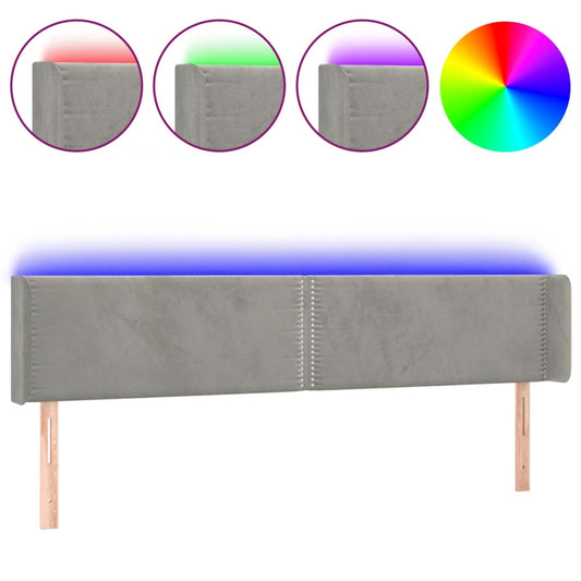 Čelo Postele S Led Světle Šedé 203 X 16 X 78/88 Cm Samet