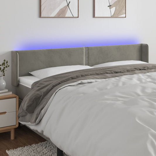 Čelo Postele S Led Světle Šedé 203 X 16 X 78/88 Cm Samet