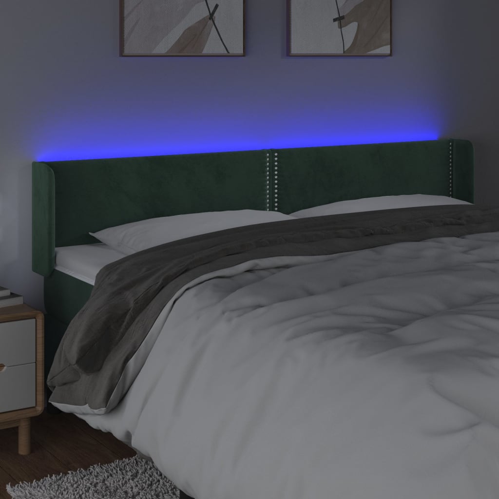 Čelo Postele S Led Tmavě Zelené 203 X 16 X 78/88 Cm Samet