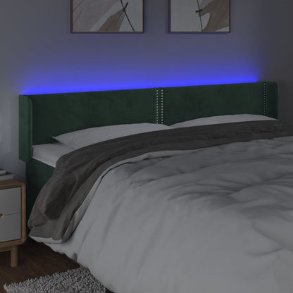 Čelo Postele S Led Tmavě Zelené 203 X 16 X 78/88 Cm Samet