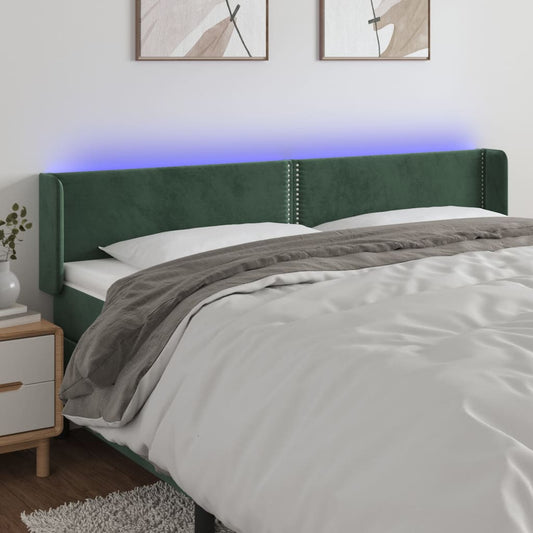 Čelo Postele S Led Tmavě Zelené 203 X 16 X 78/88 Cm Samet