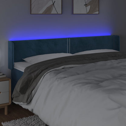 Čelo Postele S Led Tmavě Modré 203 X 16 X 78/88 Cm Samet