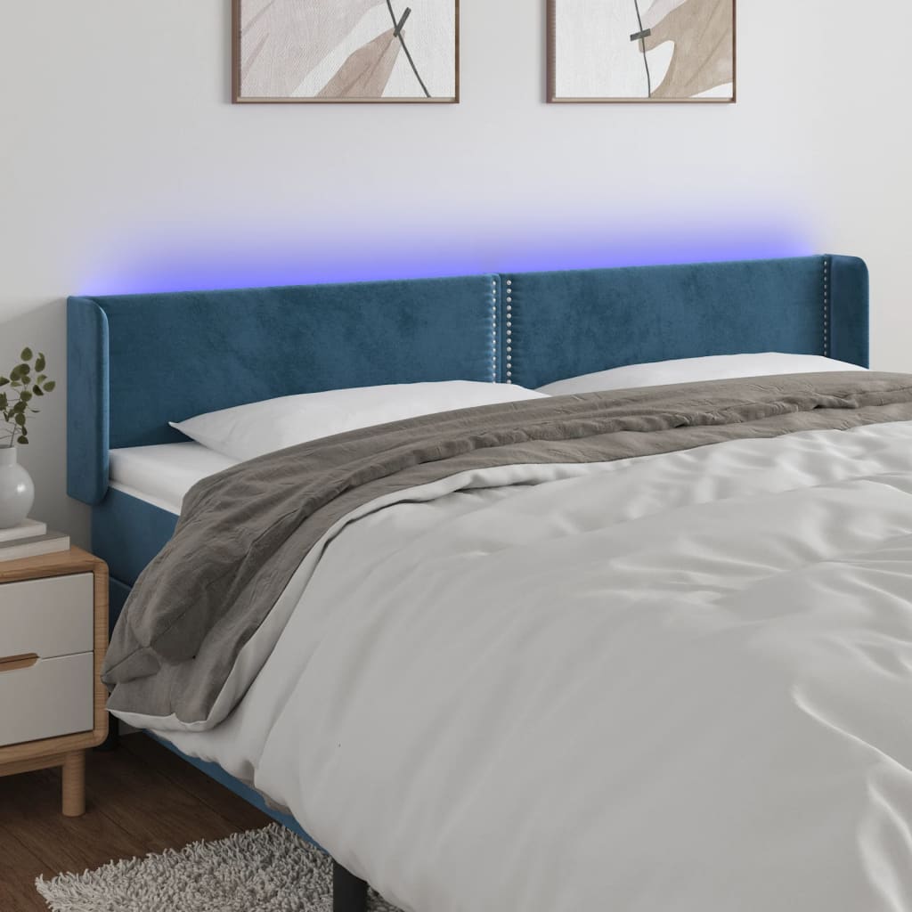 Čelo Postele S Led Tmavě Modré 203 X 16 X 78/88 Cm Samet