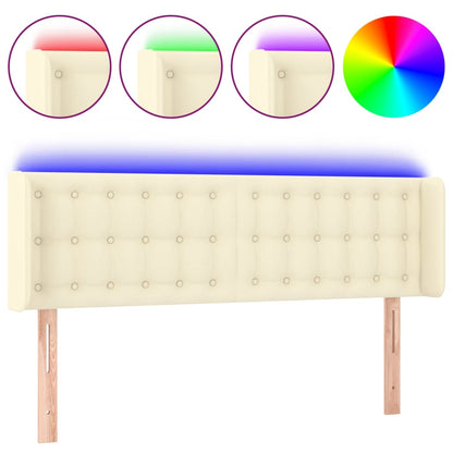 Čelo Postele S Led Krémové 147 X 16 X 78/88 Cm Umělá Kůže