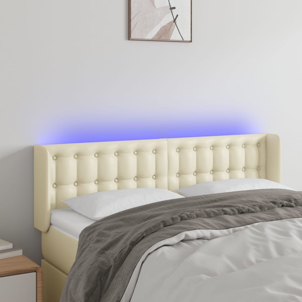 Čelo Postele S Led Krémové 147 X 16 X 78/88 Cm Umělá Kůže