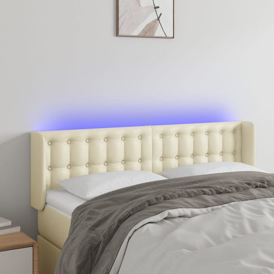 Čelo Postele S Led Krémové 147 X 16 X 78/88 Cm Umělá Kůže
