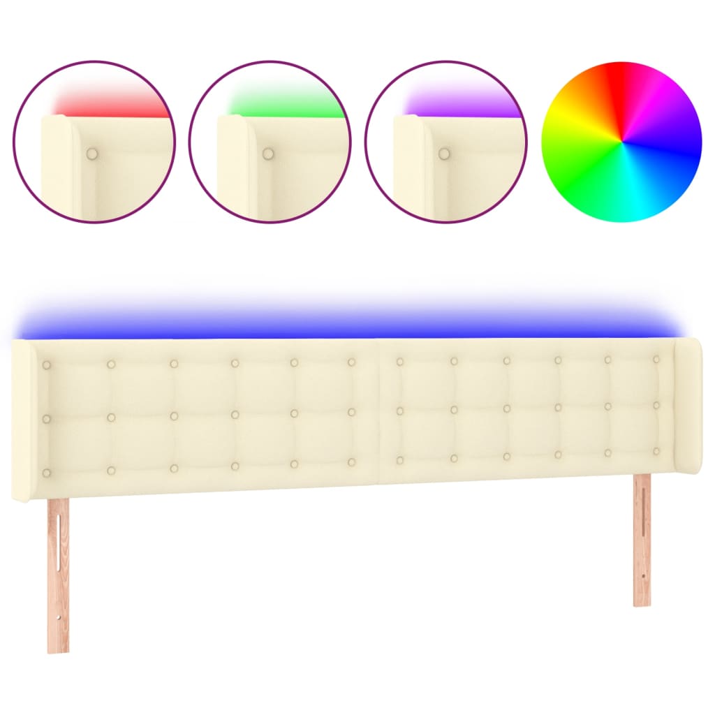 Čelo Postele S Led Krémové 183 X 16 X 78/88 Cm Umělá Kůže